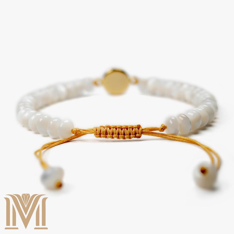 Mana Gallery Handmade Evil Eye Bracelet – White Mother of Pearl Beads with Gold-Plated Blue Eye Charm – Adjustable Macramé Cord – Protective Jewelry Gift for Women - Image 5